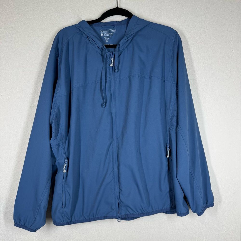 Coolibar Packable Sunblock Jacket Full Zip Hooded Blue UPF 50+ Women’s Size 2X